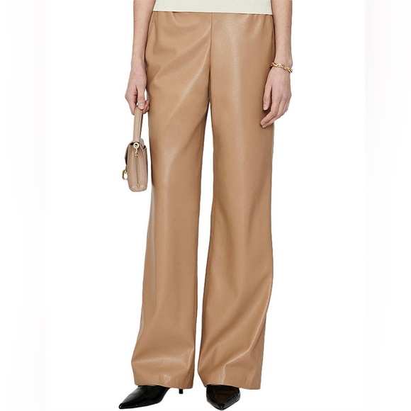 Anine Bing Classic Tan Wide-Leg Pants Vegan Leather - Picture 2 of 8